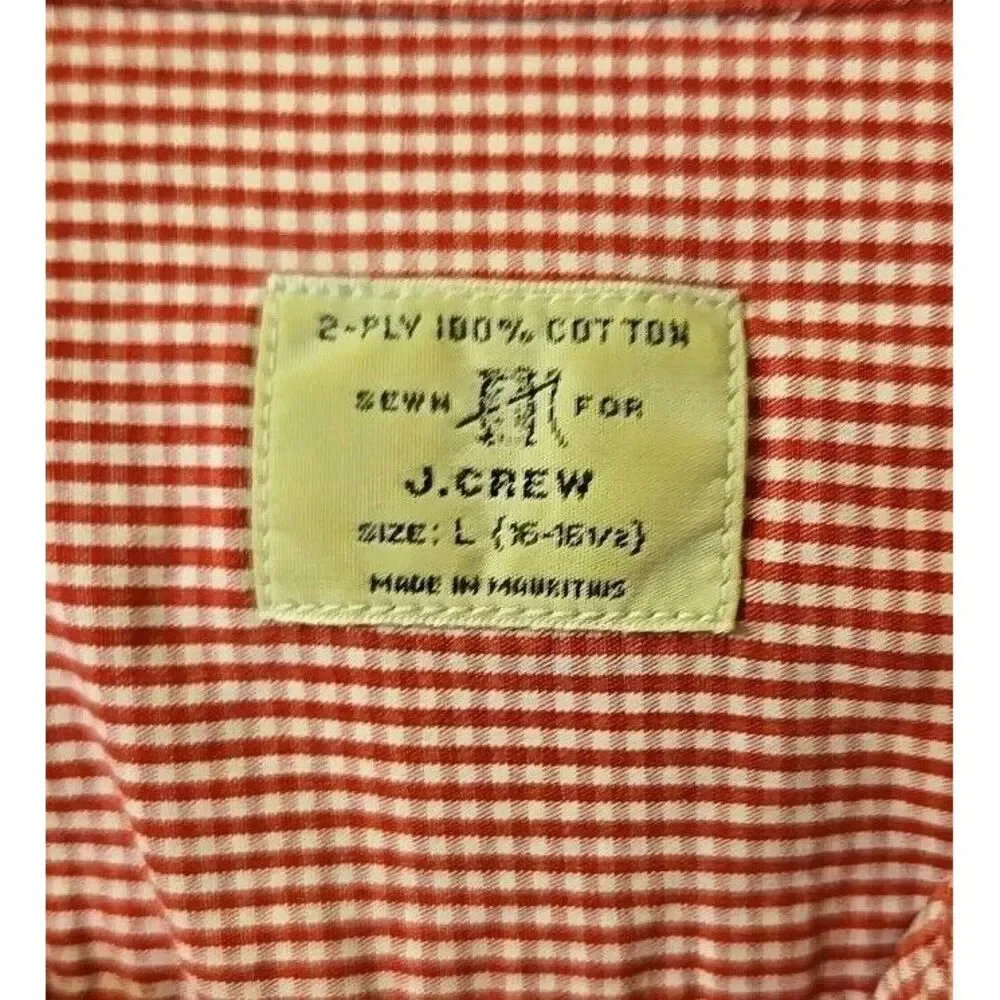 J. Crew Dress Shirt Men's Large‎ 16-16.5 Long Sleeve Red Gingham Cotton Casual